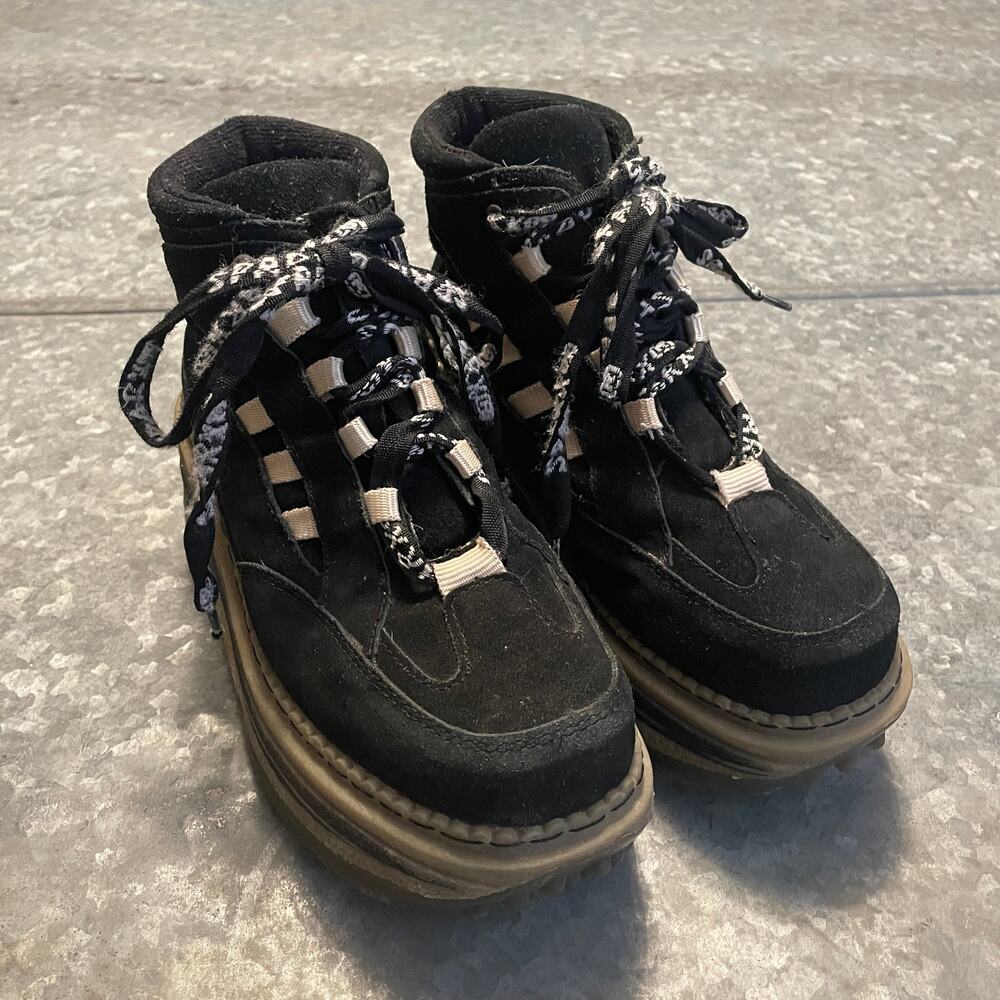 Vintage 90s SPARX Mega Platform Suede Sneakers Womens 8 Chunky Shoes Black Cyber